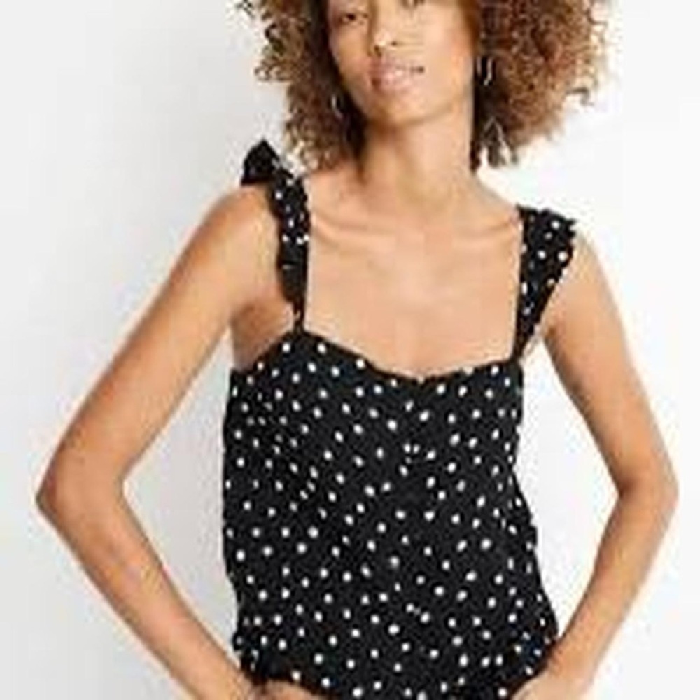 Madewell Black White Polka Dot Sleeveless Tank Top Ruffle Strap Button Front
